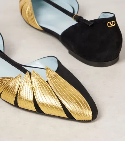 Valentino Foliefoliage Bicolor Leather Ballerina Flats In Black