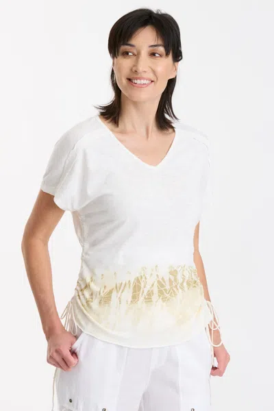 Xcvi Diggory Cinched Cord V-neck Jersey Tee In White