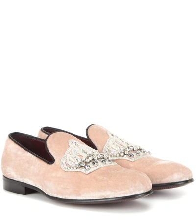 Dolce & Gabbana Embellished Velvet Loafers In Pink