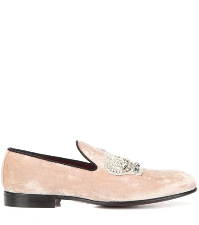 Shop Dolce & Gabbana Embellished Velvet Loafers In Pink
