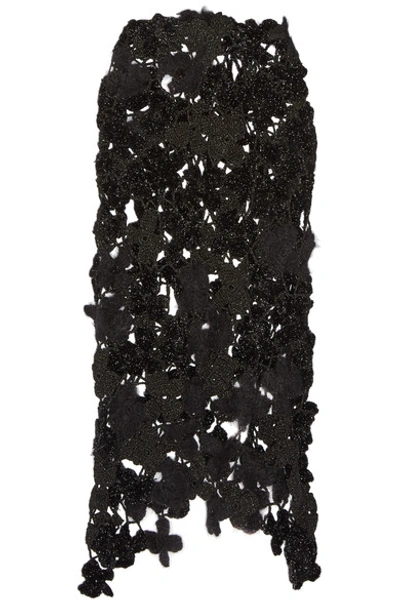 Simone Rocha Metallic Crocheted Midi Skirt In Black