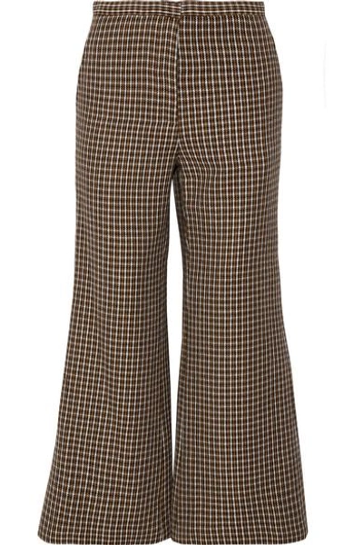 Shop Rosetta Getty Cropped Houndstooth Wool Flared Pants