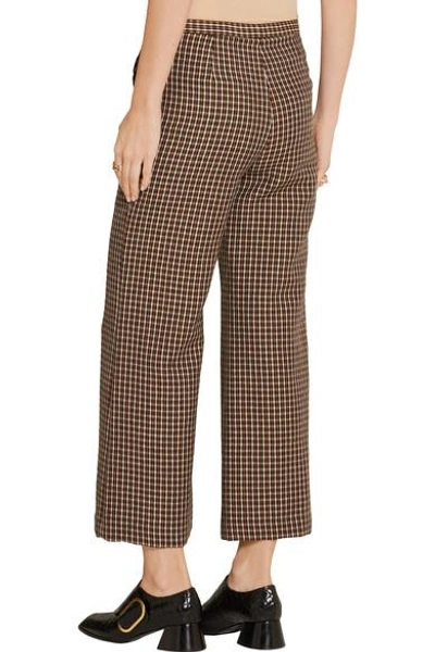 Shop Rosetta Getty Cropped Houndstooth Wool Flared Pants