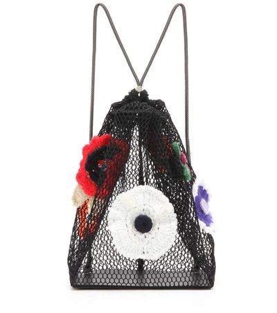 Christopher Kane Black Crocheted Flower Backpack In Llack