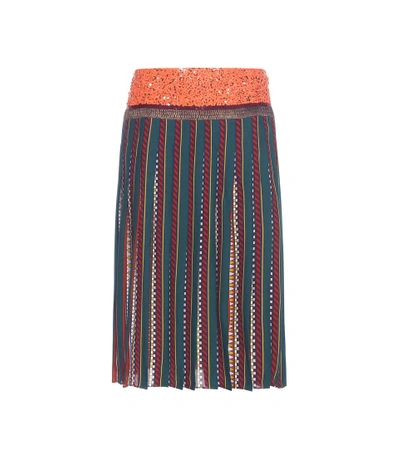 Shop Tory Burch Nadia Pleated Silk Midi Skirt In Oceaeo Edee Lorder