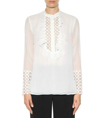 Shop Giambattista Valli Lace-embellished Silk Shirt In Avorio Glv