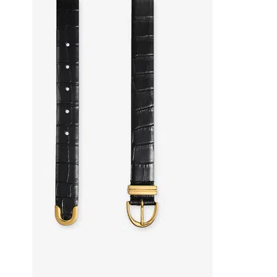 Khaite Womens Bambi Skinny Croc-embossed Leather Belt Black In Black 200