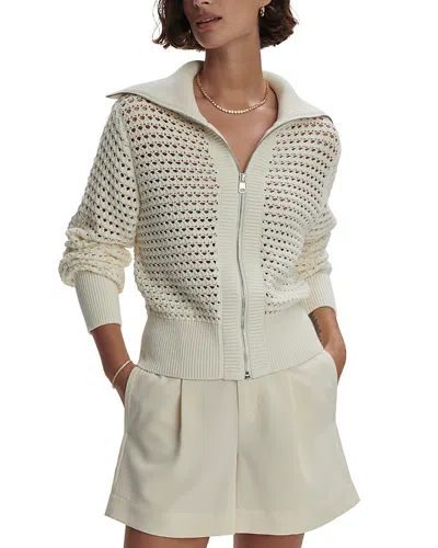 Varley Eloise Open Stitch Cotton Zip-up Cardigan In Egret