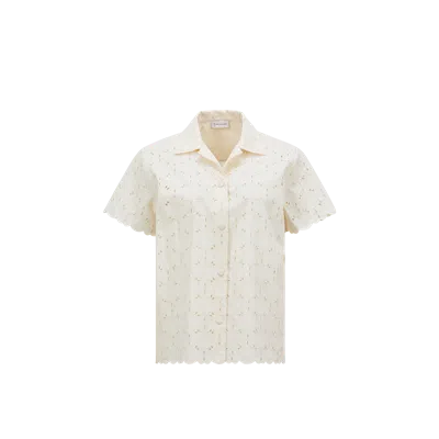 Moncler Ivory Embroidered Cotton-blend Shirt In White