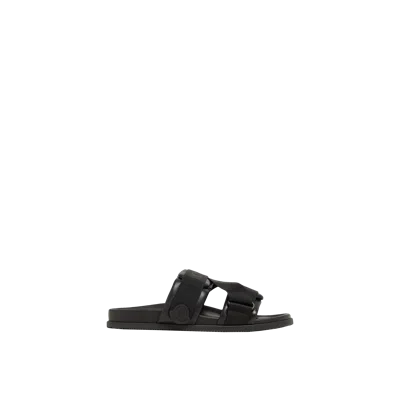 Moncler Black Leather And Fabric Sandals In Animal Print