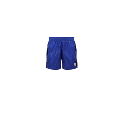 Moncler Short De Bain À Bords Tricolores In Blue