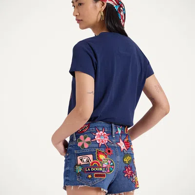 La Doublej The Dodger Short Fray Shorts In Patch It Up Blue