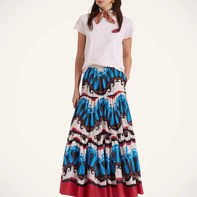 La Doublej Abstract-print Maxi Skirt In Pacific Blue Petrol