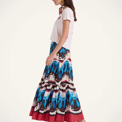 La Doublej Abstract-print Maxi Skirt In Pacific Blue Petrol