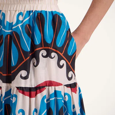 La Doublej Abstract-print Maxi Skirt In Pacific Blue Petrol