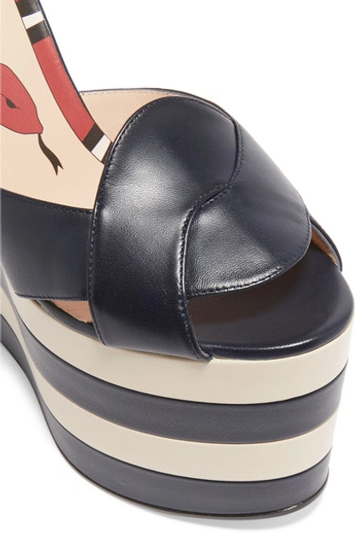 Shop Gucci Two-tone Leather Wedge Sandals