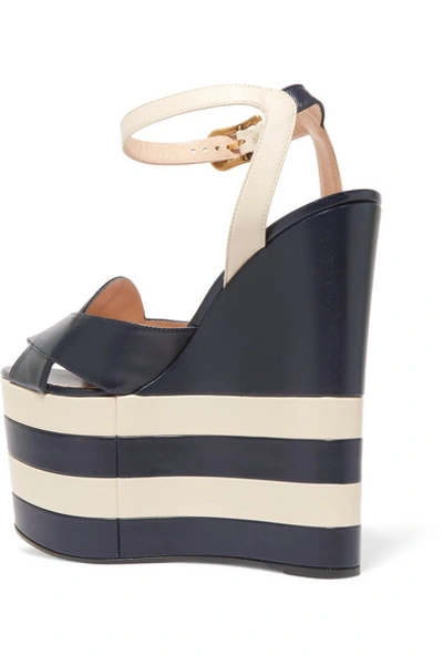 Shop Gucci Two-tone Leather Wedge Sandals