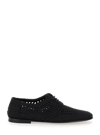 Dolce & Gabbana Black Woven Fabric Derby