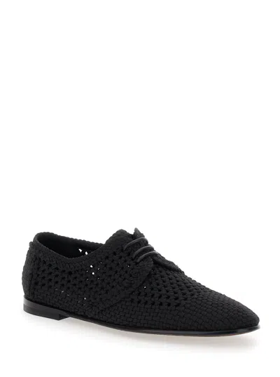 Dolce & Gabbana Black Woven Fabric Derby