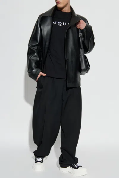 Alexander Mcqueen Logo Lettering Crewneck T-shirt In Black