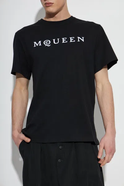 Alexander Mcqueen Logo Lettering Crewneck T-shirt In Black