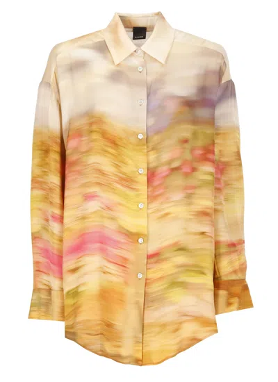 Pinko Life Printed Viscose Shirt In Mult.beige/rosa