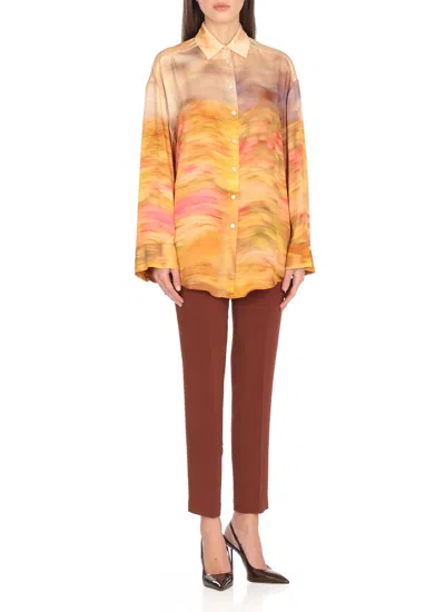 Pinko Life Printed Viscose Shirt In Mult.beige/rosa