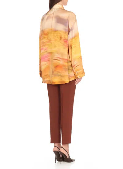 Pinko Life Printed Viscose Shirt In Mult.beige/rosa