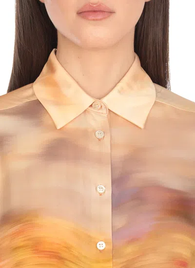 Pinko Life Printed Viscose Shirt In Mult.beige/rosa