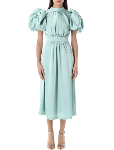 Rotate Birger Christensen Rotate Satin Puff Midi Dress In Blue Haze