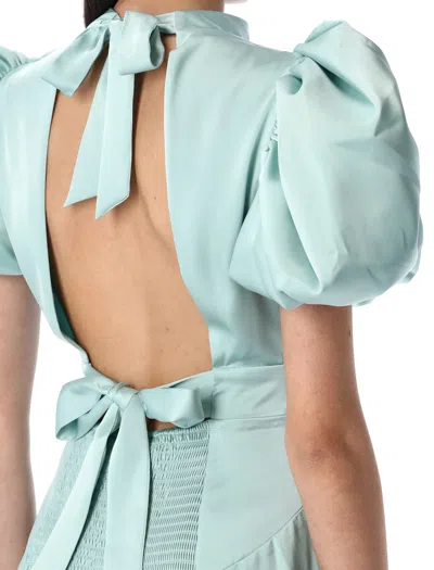 Rotate Birger Christensen Rotate Satin Puff Midi Dress In Blue Haze