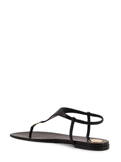 Saint Laurent Smooth Leather Cassandra Triangular Upper Flat Sandals Shoes In Black
