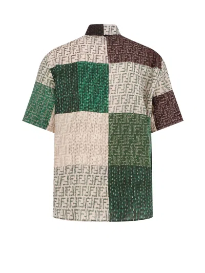 Fendi Men Linen Shirt With All-over Ff Print In Multi