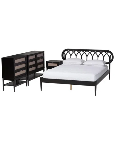 Baxton Studio Shirin Mid-century Queen 4pc Bedroom Set With 2 Nightstands