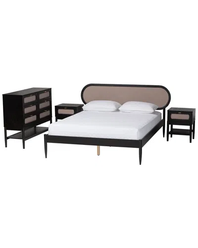 Baxton Studio Shirin Mid-century Queen 4pc Bedroom Set With 2 Nightstands