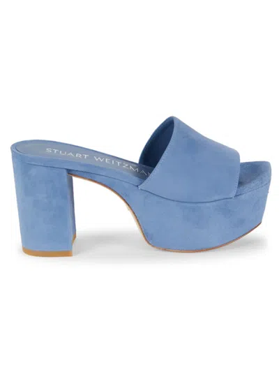 Stuart Weitzman Square High Suede Platform Sandals In Blue Steel