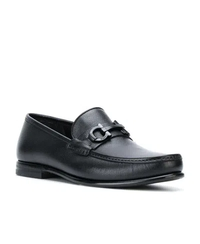 Ferragamo Crown Leather Loafer With Gancini Detail In Black