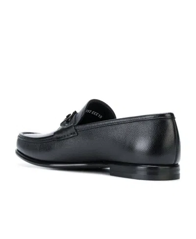 Ferragamo Crown Leather Loafer With Gancini Detail In Black