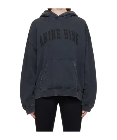 Anine Bing Oversized Grey Sweatshirt With Bold Branding And Relaxed Fit In Black
