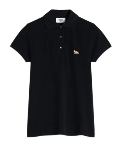 Maison Kitsuné Baby Fox-patch Polo Top In Black