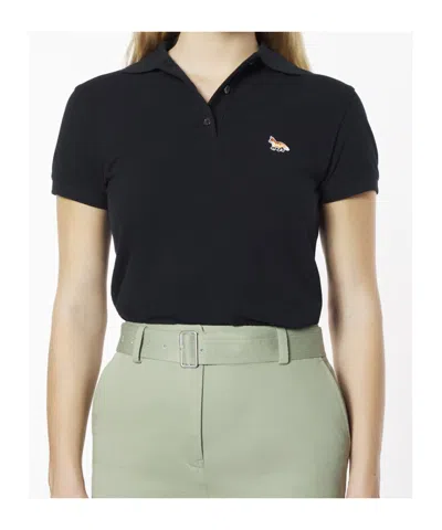 Maison Kitsuné Baby Fox-patch Polo Top In Black