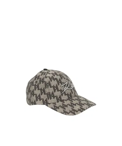 Karl Lagerfeld Monogram-pattern Cotton-blend Cap In Black
