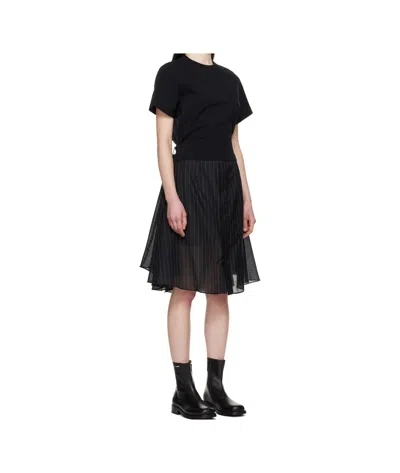 Sacai Womens Black Grey Glen Check-panelled Cotton-jersey Midi Dress In Black