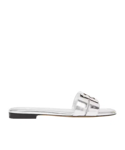 Fendi Ffold Metallic Leather Sandals In Silver
