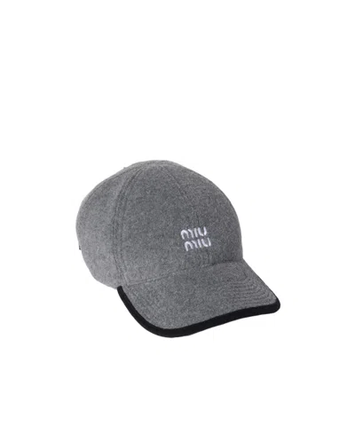 Miu Miu Stylish Hats With Curved Brim And Soft Texture In Gray