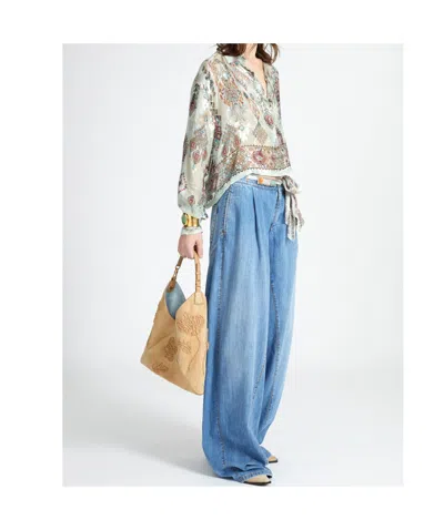 Ermanno Scervino Palazzo Jeans With Contrasting Stitching And Sash In Blue