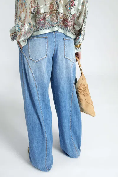 Ermanno Scervino Palazzo Jeans With Contrasting Stitching And Sash In Blue