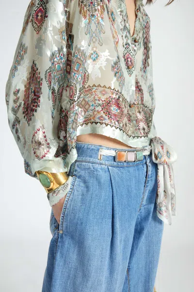 Ermanno Scervino Palazzo Jeans With Contrasting Stitching And Sash In Blue