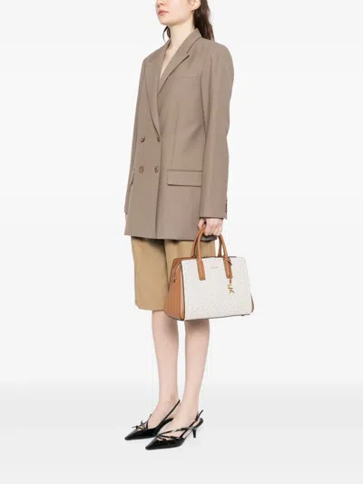 Michael Kors Laila Medium Signature Logo Satchel In Brown