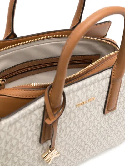 Michael Kors Laila Medium Signature Logo Satchel In Brown